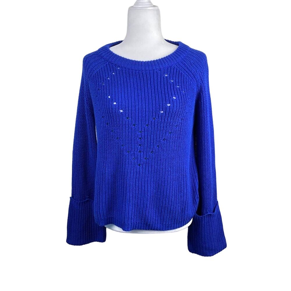 English Factory Cobalt Blue Diamond Pattern Sweater Size S Bell Sleeve